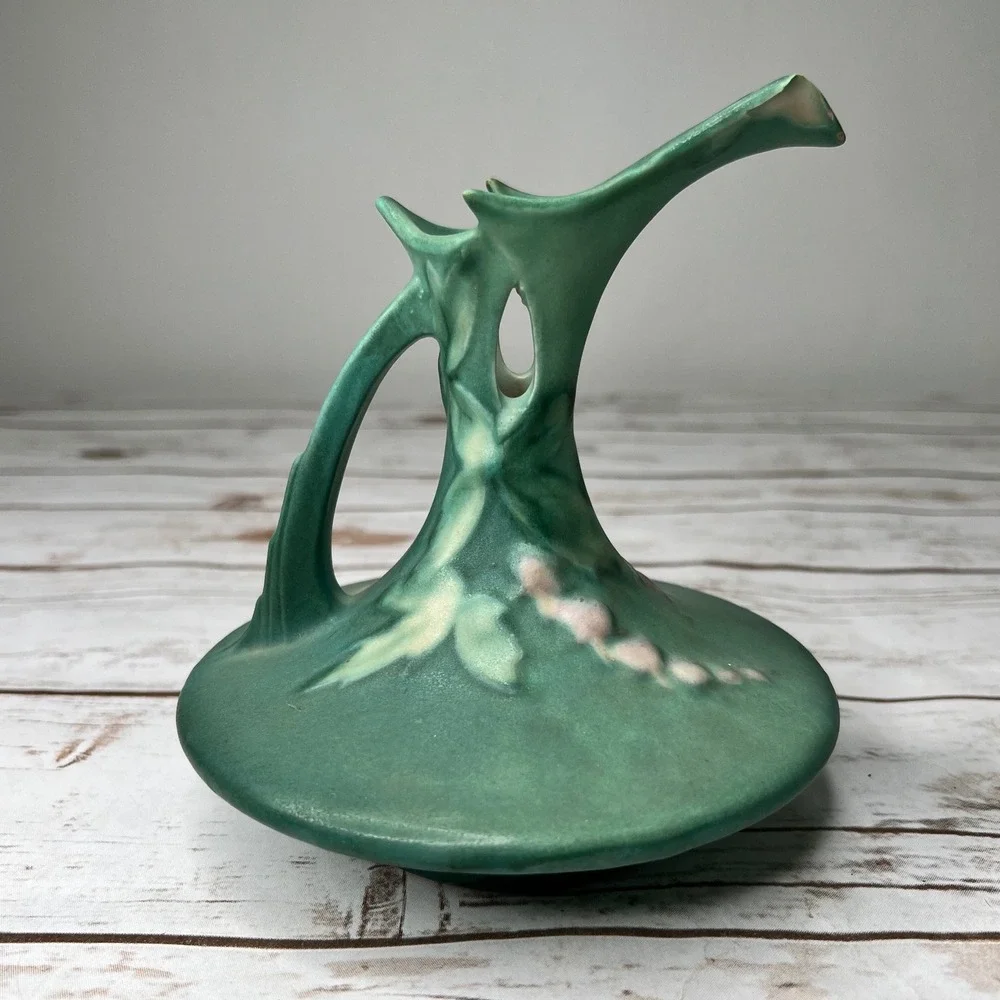 Roseville Zephyr Lily Ewer Green Art Deco Floral Pottery Pitcher 903-6 6in
